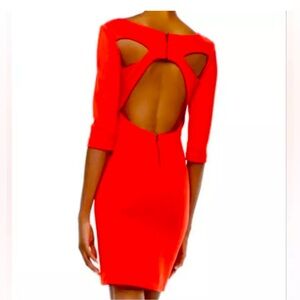 Alice & Olivia Shelby Red Orange Poppy Dress w/Cutout Back Design